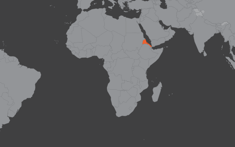 Laaja-alainen kartta, jossa näkyy eritrea
