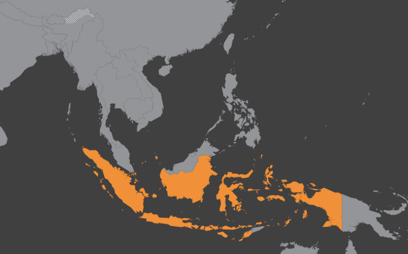 Laaja-alainen kartta, jossa näkyy indonesia