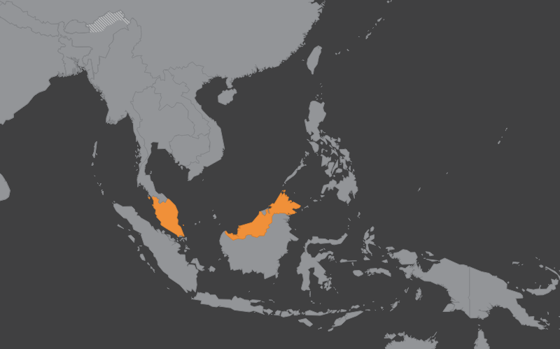 Laaja-alainen kartta, jossa näkyy malesia