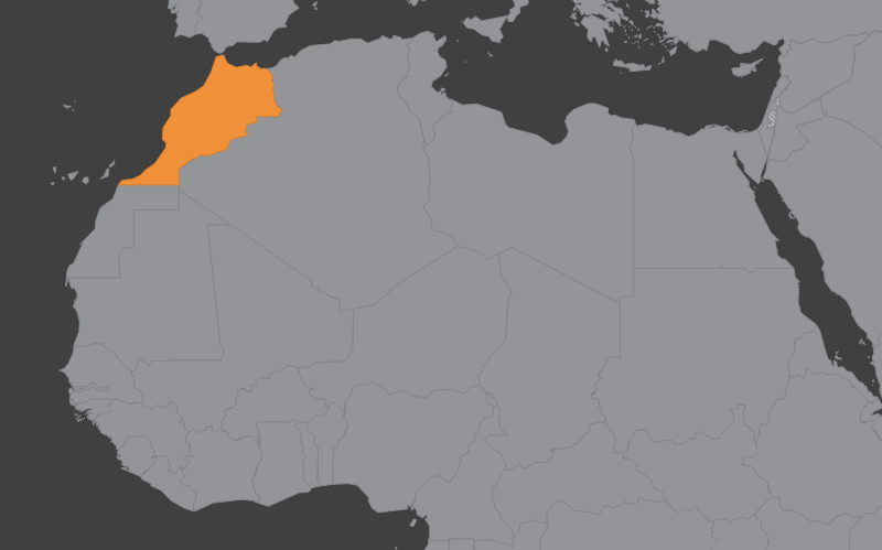 Laaja-alainen kartta, jossa näkyy marokko