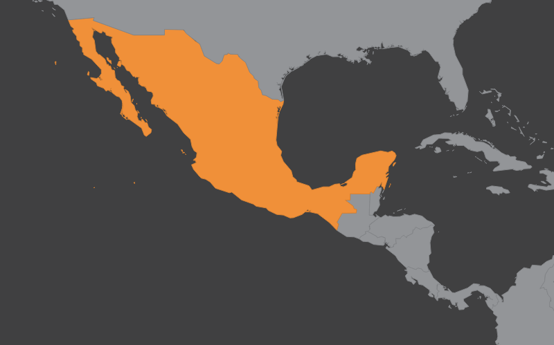 Laaja-alainen kartta, jossa näkyy meksiko