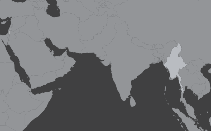 Laaja-alainen kartta, jossa näkyy myanmar