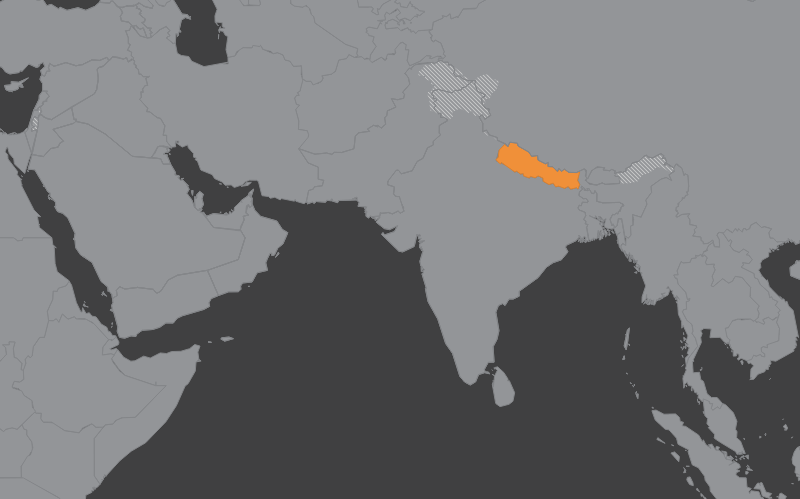 Laaja-alainen kartta, jossa näkyy nepal