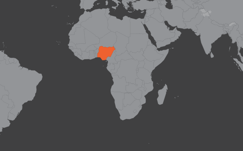 Laaja-alainen kartta, jossa näkyy nigeria