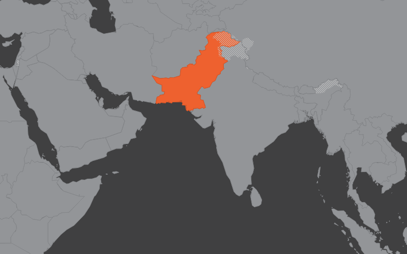 Laaja-alainen kartta, jossa näkyy pakistan