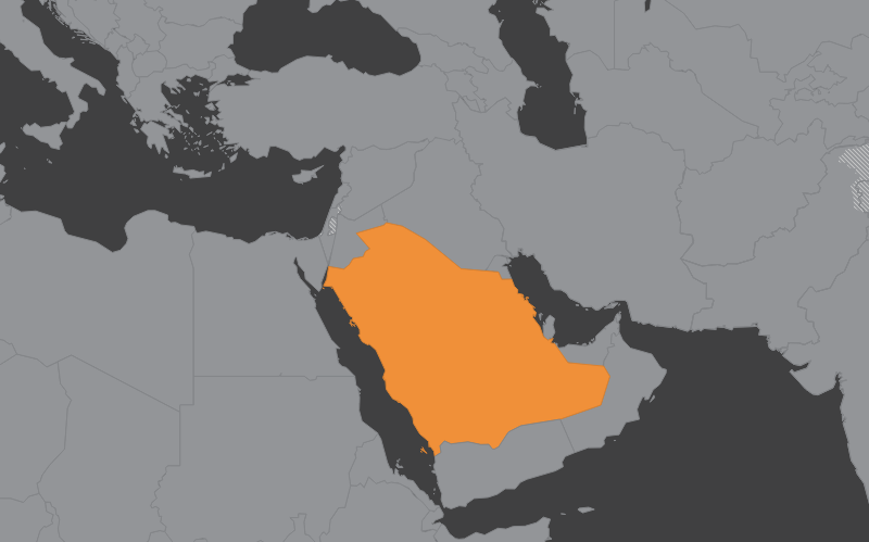 Laaja-alainen kartta, jossa näkyy saudi-arabia