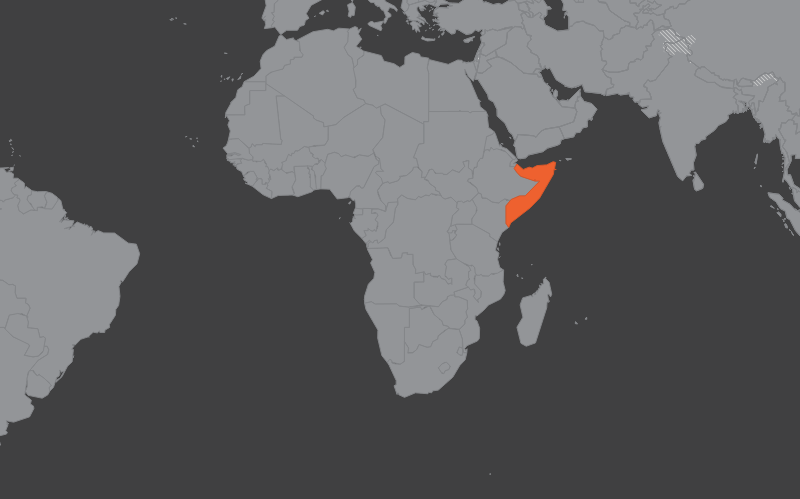 Laaja-alainen kartta, jossa näkyy somalia