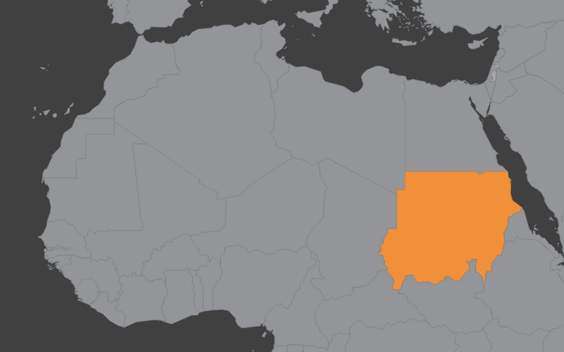 Laaja-alainen kartta, jossa näkyy sudan