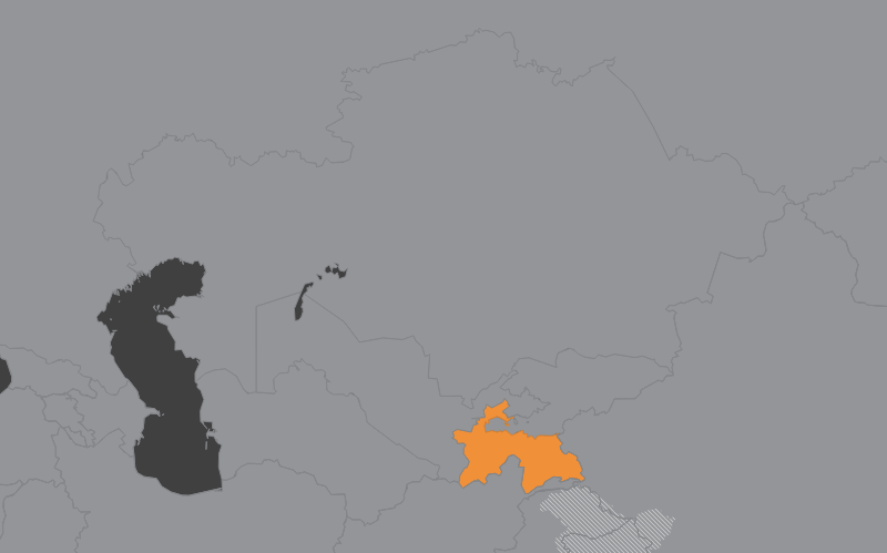 Laaja-alainen kartta, jossa näkyy tadzikistan