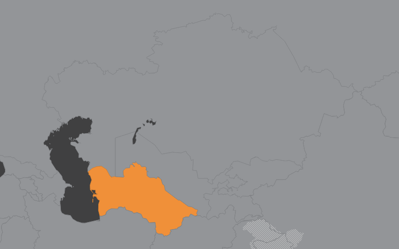 Laaja-alainen kartta, jossa näkyy turkmenistan