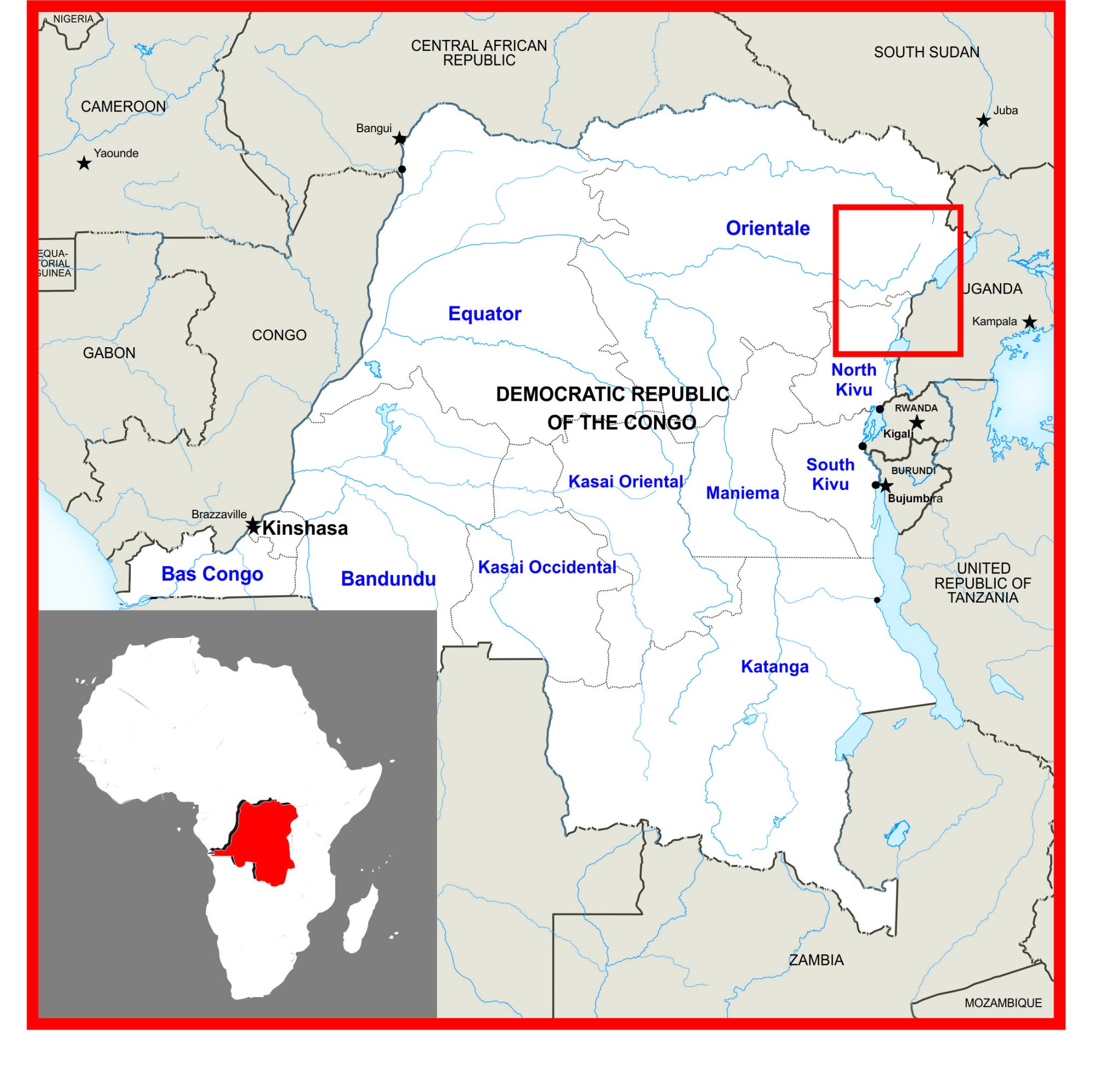 Kartta ADF-terroristiryhmän vaikutusalueesta Koillis-Kongossa