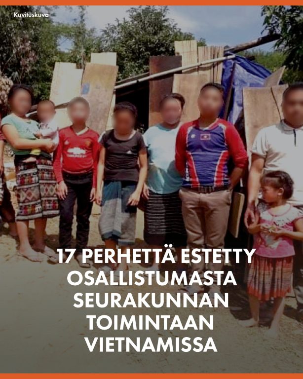 Hmong-kristittyjen perheiden uskonnonvapautta rajoitetaan Vietnamissa Kenttätiimimme Vietnamissa kertoi, että viranomaiset kohdistavat toimia 17 Hmong-kristittyyn perheeseen maan pohjoisosassa. Perheitä on estetty osallistumasta seurakunnan toimintaan ja heiltä on riistetty hallituksen tarjoamat tuet heidän käännyttyään pois alueen perinteisestä uskonnosta. Perheet omaksuivat kristinuskon useita kuukausia sitten ja luopuivat perinteisistä tavoistaan. Kun uudet kristityt alkoivat palvella Jumalaa, opiskella Raamattua ja muuttaa elämäntapojaan (erityisesti miehet luopuessaan alkoholista), kylän viranomaiset astuivat kuvaan. Vietnamissa viranomaiset käyttävät rekisteröintiä kristittyjen vainoon. Paikalliset viranomaiset sanoivat, että vain rekisteröidyt kristityt voivat harjoittaa uskoaan. He varoittivat: "Jos jatkatte osallistumista uskonnolliseen toimintaan ilman hallituksen hyväksyntää, teitä odottavat rangaistukset ja voitte menettää maaoikeudet, kotitalouden rekisteröinnin sekä sosiaalietuudet." Uhkauksista huolimatta nämä perheet pyrkivät yhä palvelemaan Jumalaa salassa ja pitäytyvät uskossaan. "He elävät pelossa, mutta kaipaavat silti kokoontumista", kertoi paikallinen seurakunnanjohtaja. Hän pyytää esirukousta perheiden vahvistamiseksi. • Rukoillaan, että Jumala huolehtii näiden 17 perheen tarpeista ja suojelee heitä, kun he kohtaavat vaikeuksia ilman hallituksen tukea. • Rukoillaan, että Jumala avaisi heille mahdollisuuden osallistua jumalanpalveluksiin ja seurakunnan toimintaan vapaasti. Pyydetään, että Pyhä Henki vahvistaisi ja lohduttaisi heitä sekä rohkaisisi heitä voittamaan kaikki esteet. • Rukoillaan, että heidän uskonsa pysyy lujana tämän vaikean ajan keskellä ja että he jatkavat eteenpäin, levittäen Jumalan rakkautta ympärilleen. #Vietnam #Rukouspyyntö #rukousaihe #VainotutKristityt #uskonnonvapaus #ihmisoikeudet #OpenDoors