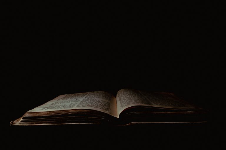 web Raamattu avonaisena tummalla taustalla