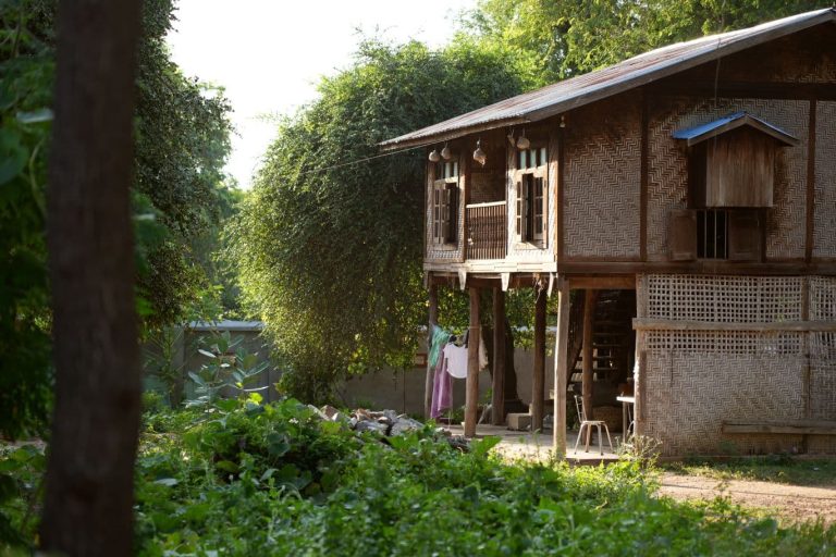 Talo, ympärillä puita.