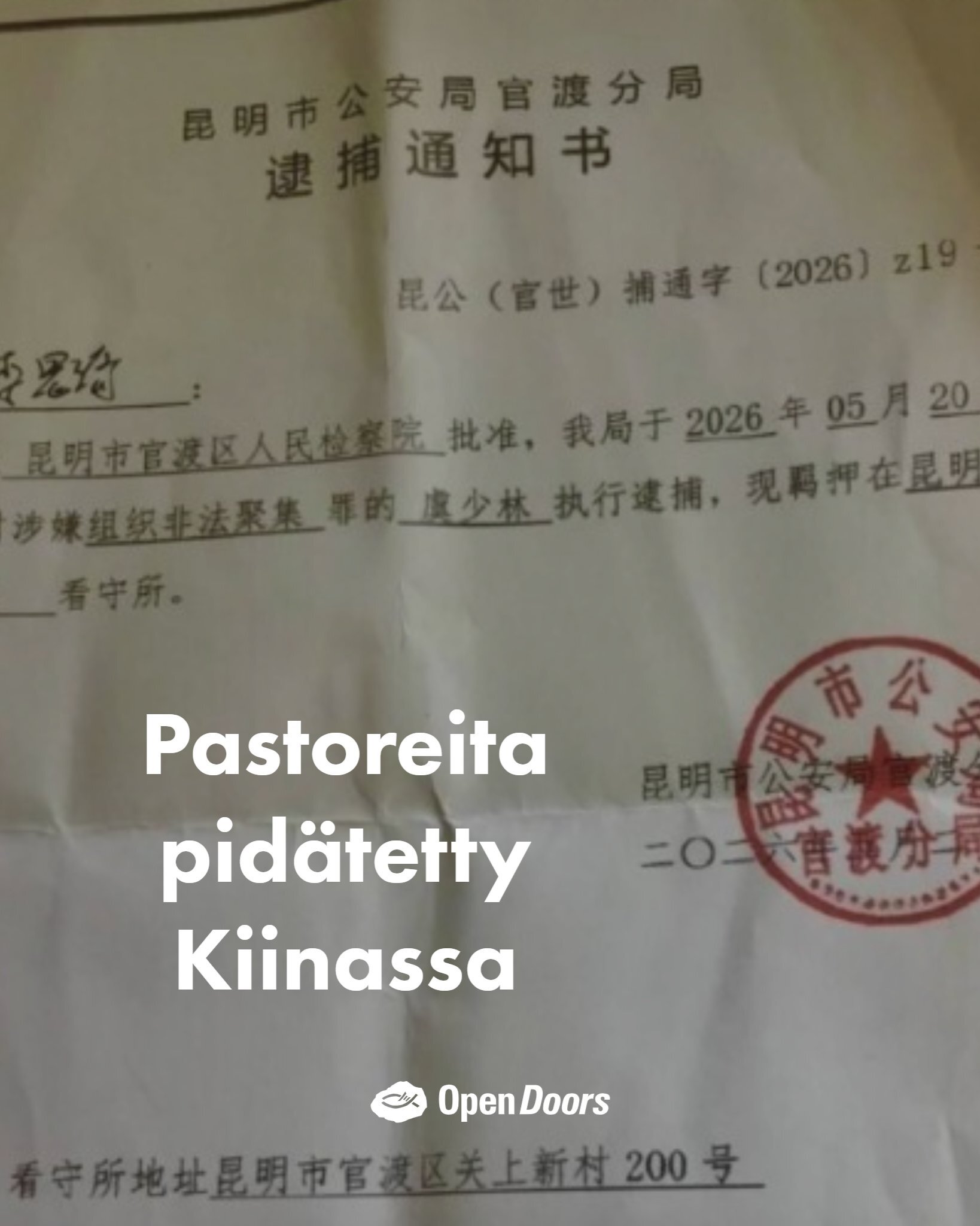 Pastoreita pidätetty Kiinassa