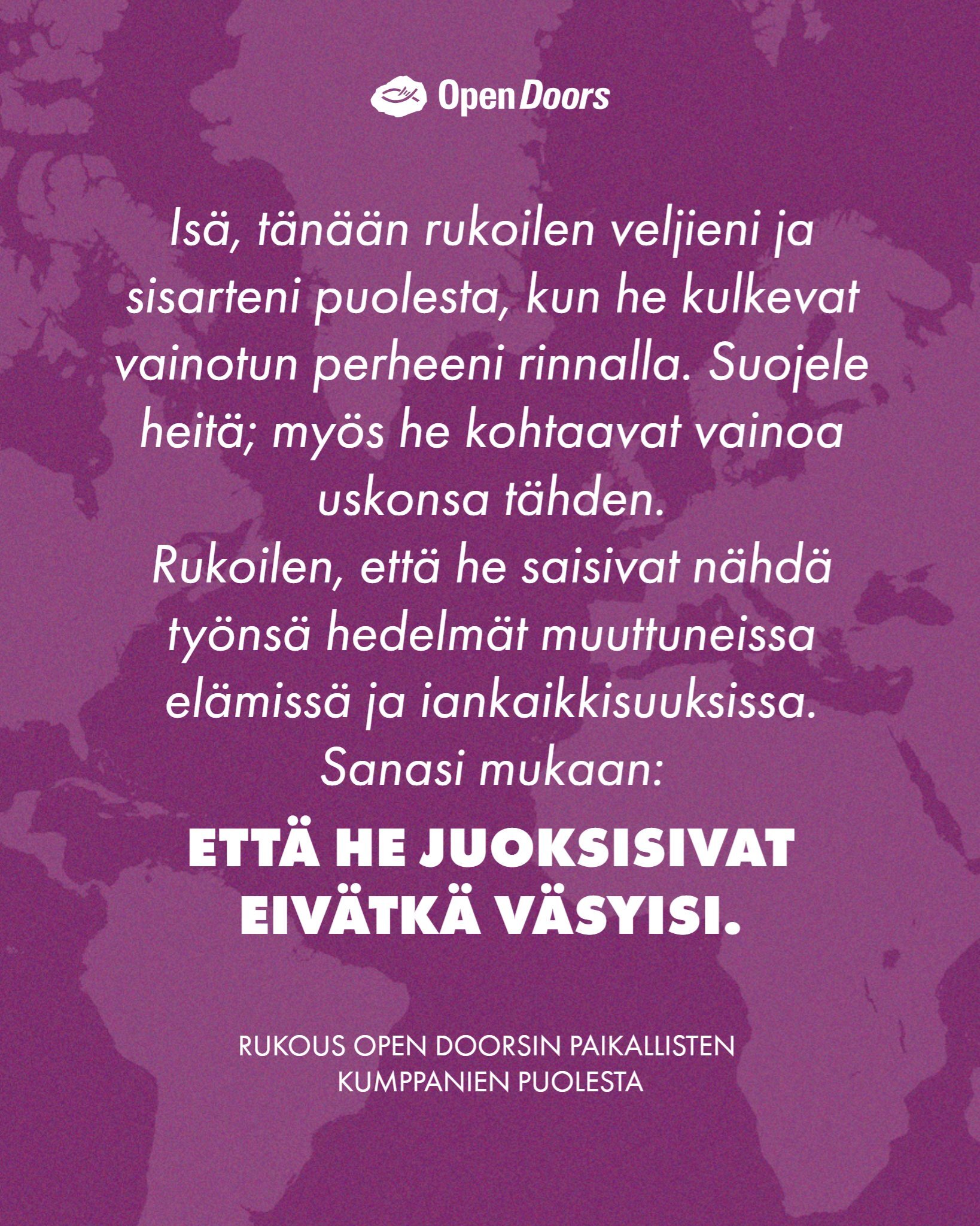 Rukous OD:n paikallisten kumppanien puolesta