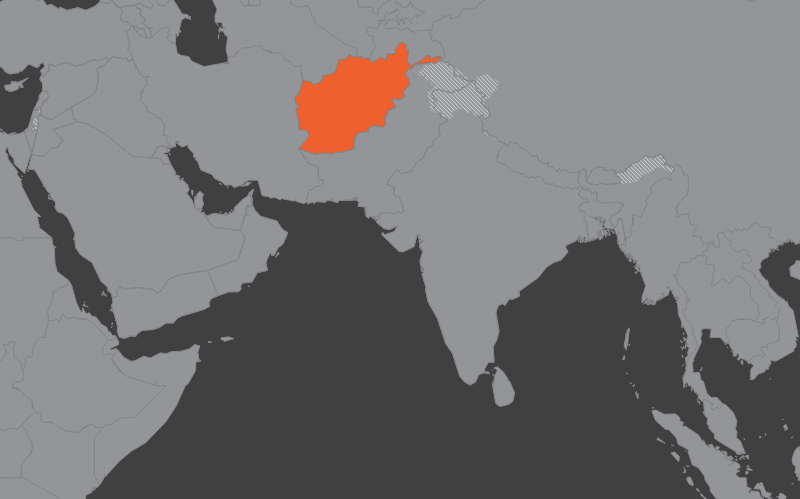 Laaja-alainen kartta, jossa näkyy afganistan