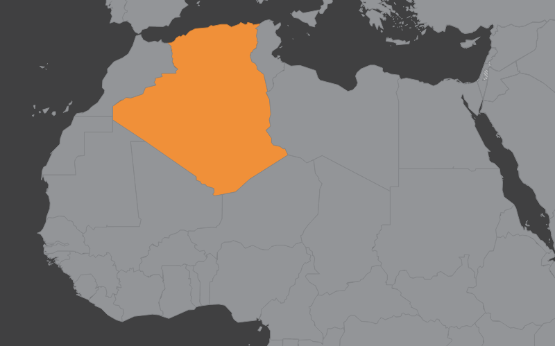 Laaja-alainen kartta, jossa näkyy algeria
