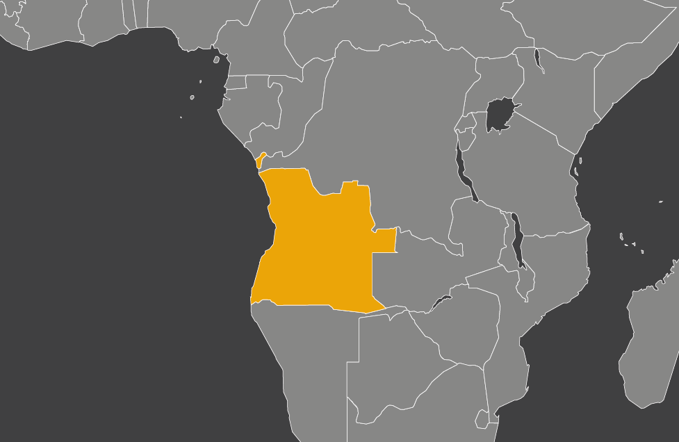 Laaja-alainen kartta, jossa näkyy angola