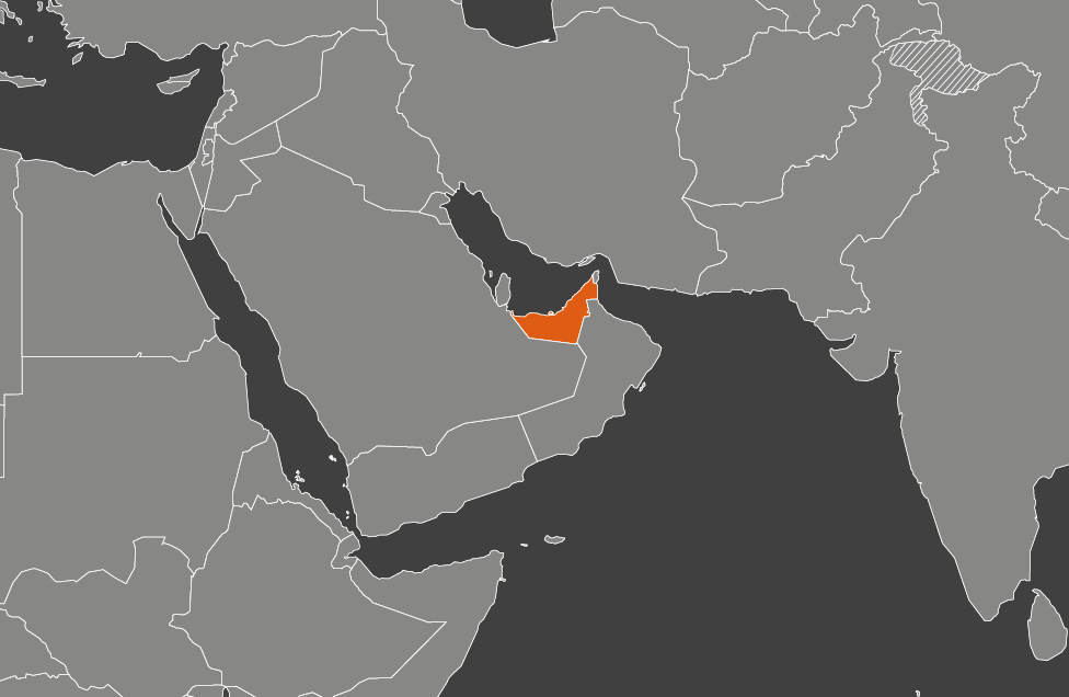 Laaja-alainen kartta, jossa näkyy arabiemiraatit