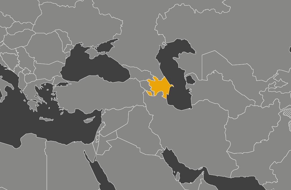 Laaja-alainen kartta, jossa näkyy azerbaidzan
