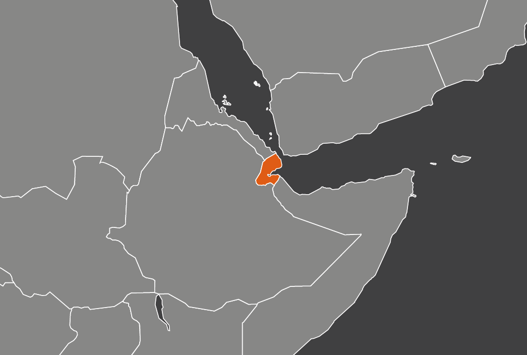 Laaja-alainen kartta, jossa näkyy djibouti