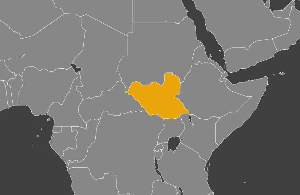 Laaja-alainen kartta, jossa näkyy etela-sudan