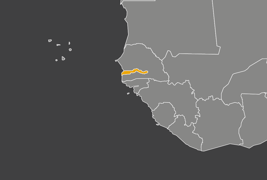 Laaja-alainen kartta, jossa näkyy gambia