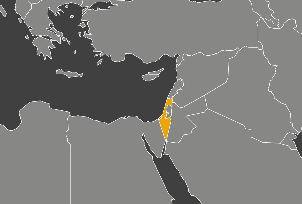 Laaja-alainen kartta, jossa näkyy israel