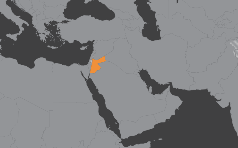 Laaja-alainen kartta, jossa näkyy jordania