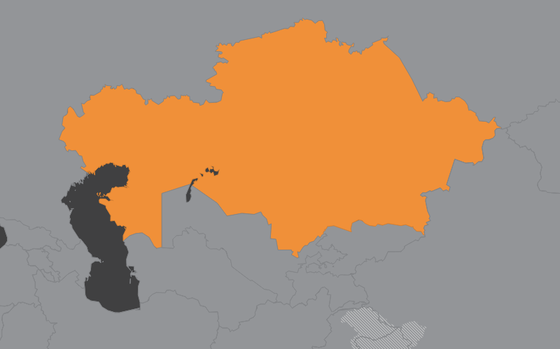 Laaja-alainen kartta, jossa näkyy kazakstan