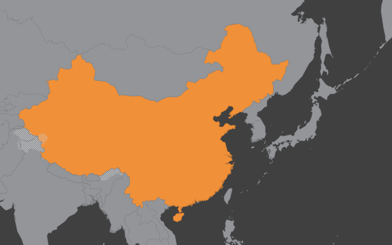 Laaja-alainen kartta, jossa näkyy kiina