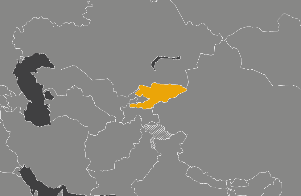 Laaja-alainen kartta, jossa näkyy kirgisia