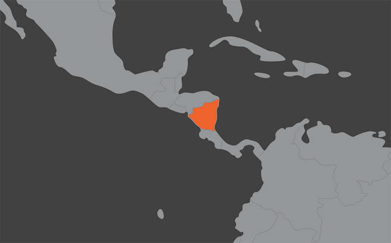 Laaja-alainen kartta, jossa näkyy nicaragua