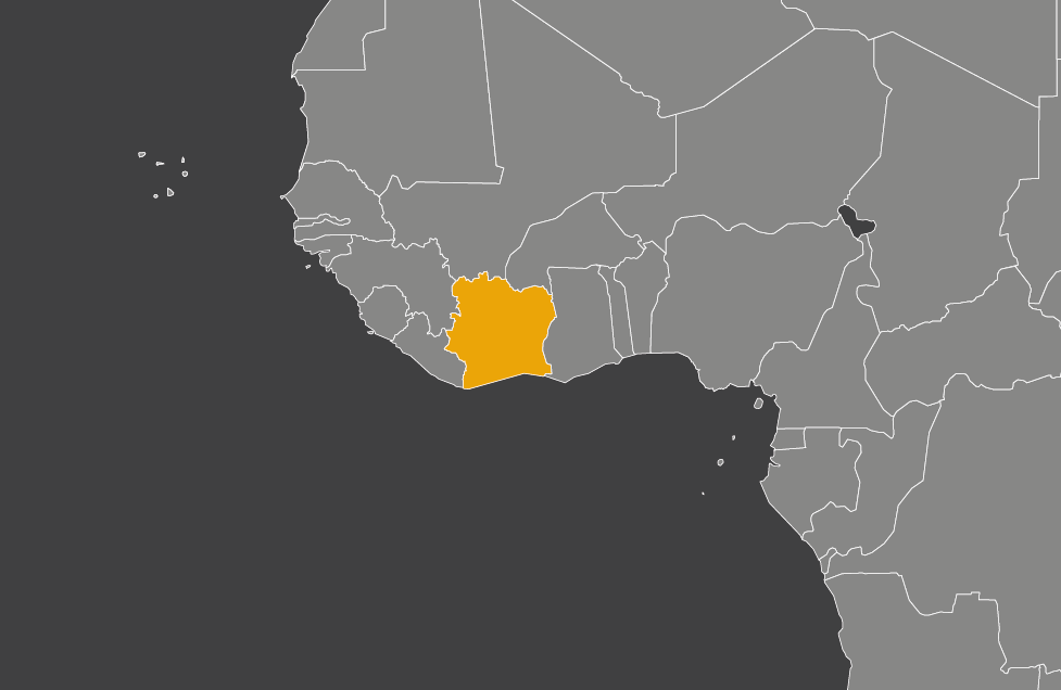 Laaja-alainen kartta, jossa näkyy norsunluurannikko