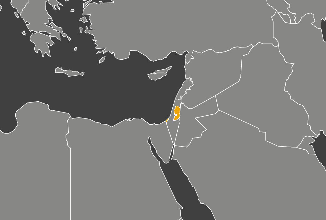 Laaja-alainen kartta, jossa näkyy palestiinalaisalueet
