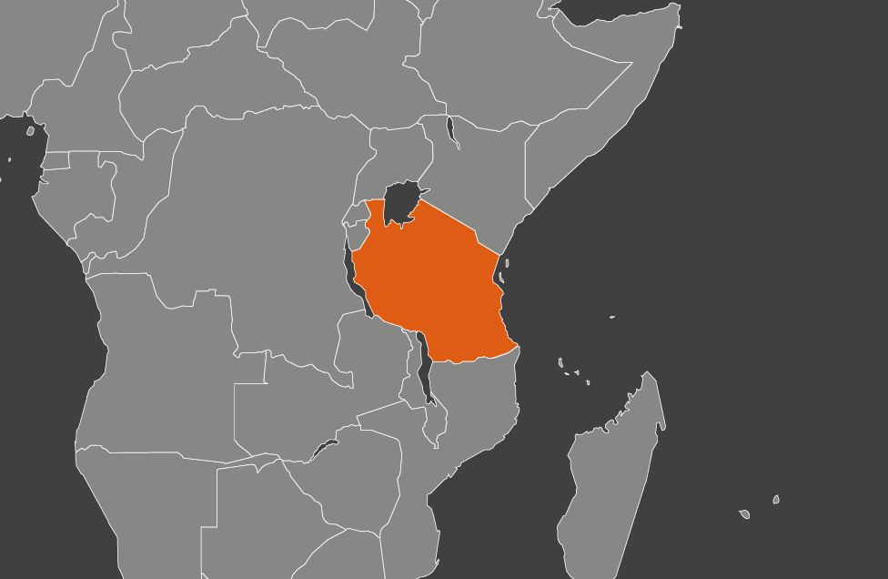 Laaja-alainen kartta, jossa näkyy tansania