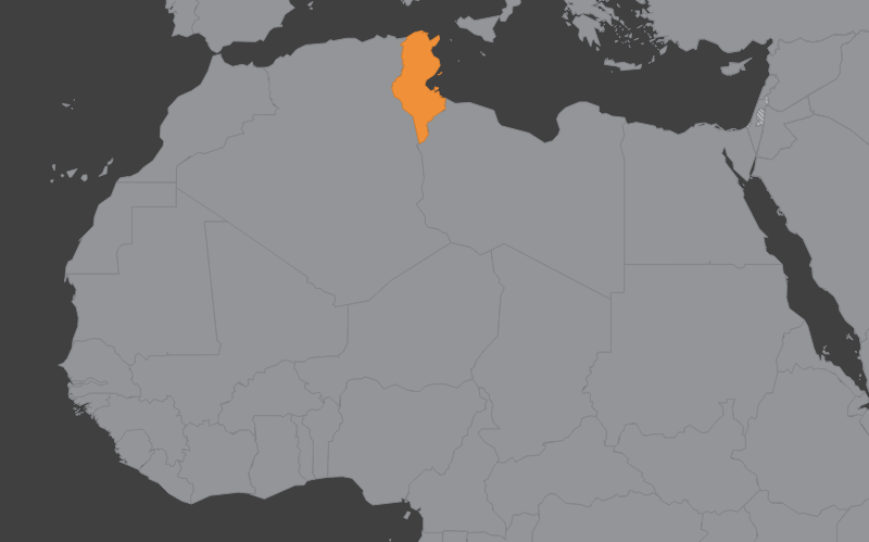 Laaja-alainen kartta, jossa näkyy tunisia