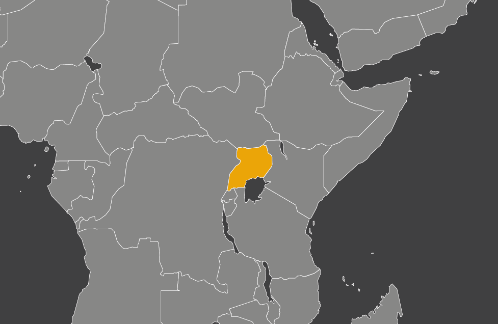 Laaja-alainen kartta, jossa näkyy uganda