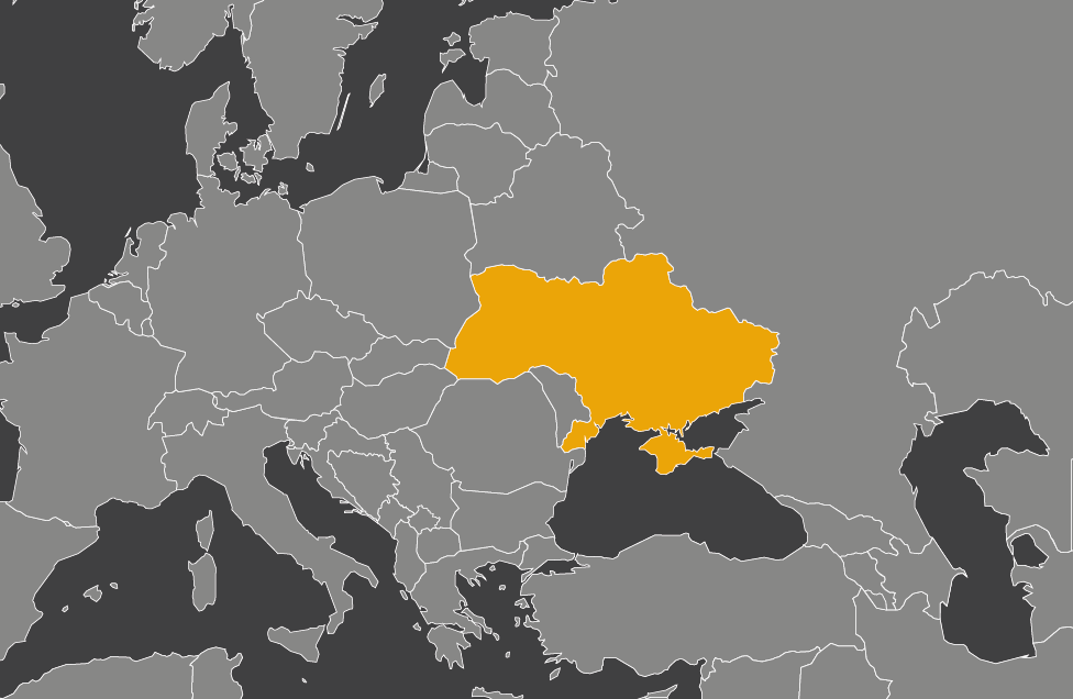 Laaja-alainen kartta, jossa näkyy ukraina
