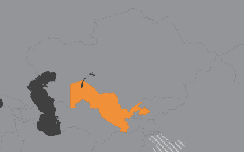 Laaja-alainen kartta, jossa näkyy uzbekistan