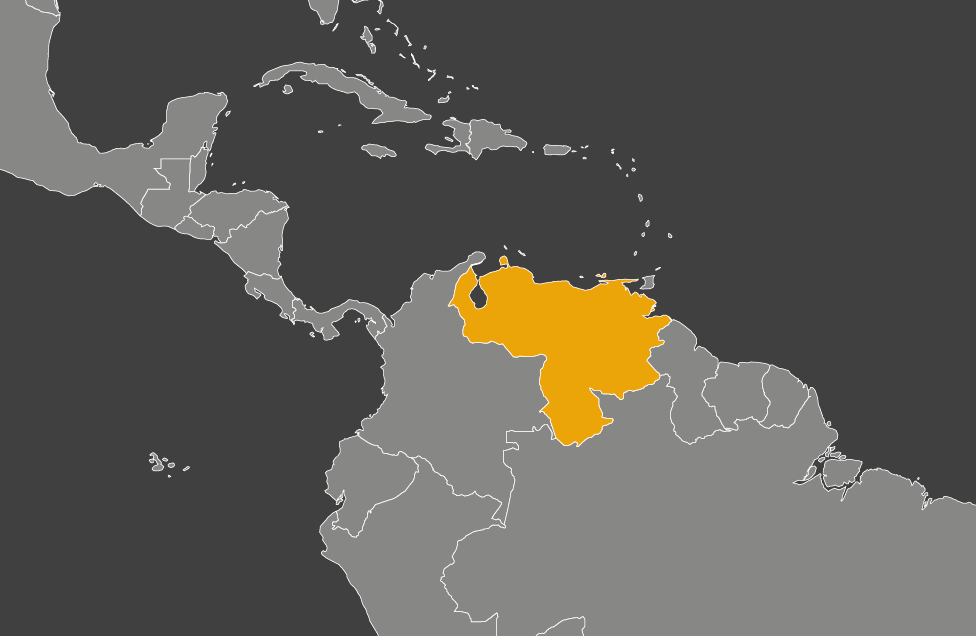 Laaja-alainen kartta, jossa näkyy venezuela